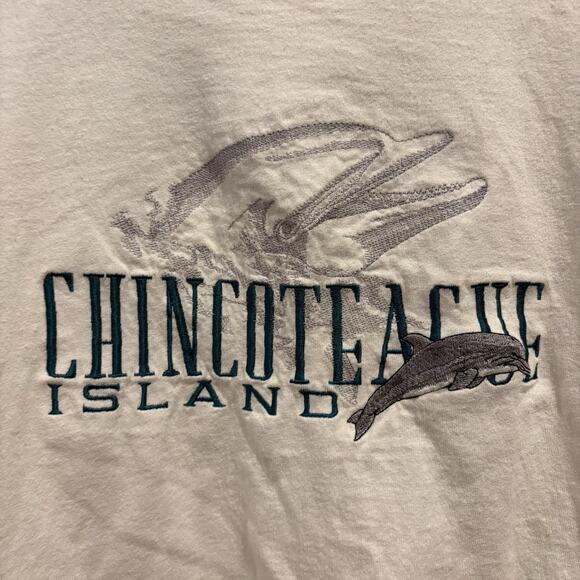 Vtg Chincoteague Island T Shirt Women Large White Single Stitch Ponies Dolphins - Picture 3 of 12